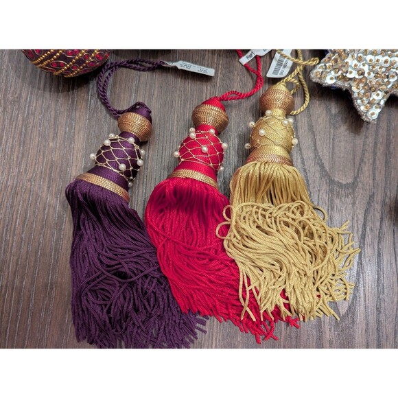 VTG Pier One Christmas Ornaments Rhinestone Jeweled Beaded Embroidered Tassled - Picture 6 of 12